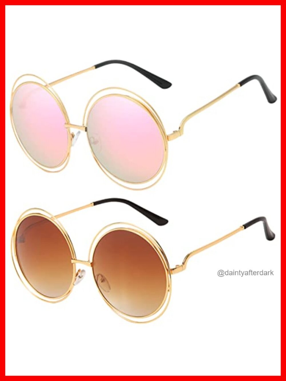 Metal Double Circle Wire Frame Oversized Round Sunglasses UV400